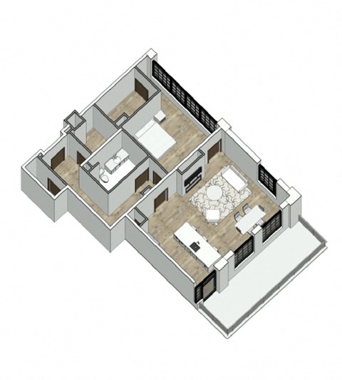 Floor plan for 1 bed, 1 bath, 1030 sqft